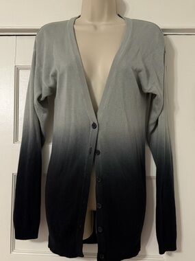 Ombre Light Blue to Dark Navy V-Neck Button Cardigan Sweater